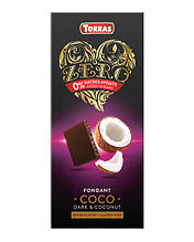 Шоколад чорний без цукру без глютену TORRAS Zero Coco з кокосом 47%, 125 г (Іспанія)