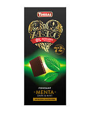 Шоколад чорний без цукру, без глютену TORRAS Zero з мятою 72%, 100 г