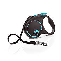 Flexi (Флекси) Black Design M - Поводок-рулетка для собак лента (5 м, до 25 кг) синий