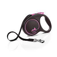 Flexi (Флекси) Black Design M - Поводок-рулетка для собак лента (5 м, до 25 кг) розовый