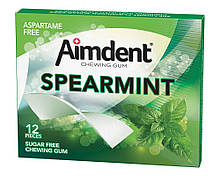 Жувальна гумка без цукру зі смаком зеленої м'яти Aimdent SPEARMINT, 12 шт/уп (жевачка, жуйка)