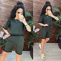 Стильний літній костюм шорти та укорочена вільна футболка, фото 2