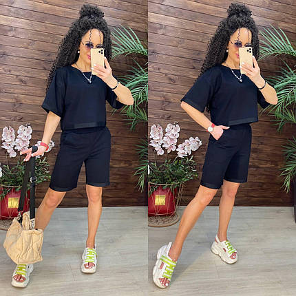 Стильний літній костюм шорти та укорочена вільна футболка, фото 1