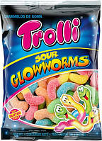 Желейные конфеты мармелад жевательный зефир Sour Glowworms черви 100г ТМ Trolli Троли Грмания