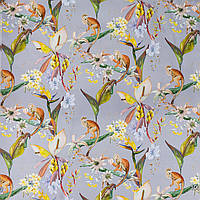 Ткань для штор, римская штора, скатерть, декор оранжевые животные на сером фоне