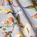 Тканина для штор, римським штора, скатертина, декор жовтогарячі тварини на сірому тлі, фото 3