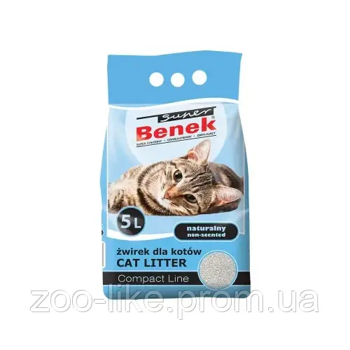 Бентонитовый наполнитель Super Benek Compact для кошачьего туалета, без аромата, 5 л - фото 1 - id-p1623282319