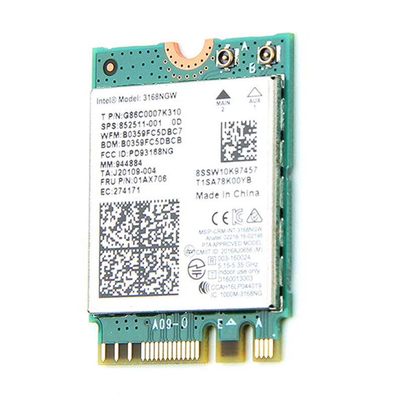 Wi-fi+BT модуль M.2 Intel 3168ngw (852511-001) Wireless-AC 3168 802.11 b,g,n,ac 433Mbps 2,4GHz/5GHz!