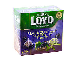 Чай фруктовий Чорна смородина-бузина LOYD Blackcurrant & Elderberry Flower, 40 г (20шт*2г)