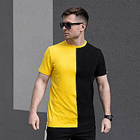 Мужская базовая двухцветная футболка S M L XL 2XL 3XL(46 48 50 52 54 56) трикотажная желто-черная
