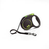 Повідець-рулетка Flexi (Флексі) Black Design S для собак дрібних та середніх порід, стрічка (5 м, до 15 кг) зелений