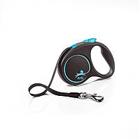 Поводок-рулетка Flexi (Флекси) Black Design S для собак мелких и средних пород, лента (5 м, до 15 кг) синий