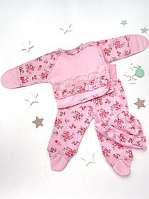 Набір одягу для новонародженої (сорочечка + штанці + шапочка) зріст 56 см (0 - 1 місяць) Rose Lari Рожевий
