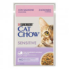 Cat Chow Sensitive для дорослих котів з чутливим травленням, з лососем та цукіні в соусі, 85 г
