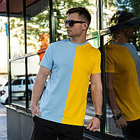 Мужская базовая двухцветная футболка S M L XL 2XL(46 48 50 52 54) трикотажная желто-голубая