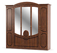 Шкаф пятидверный Барокко 5Д с зеркалом в спальню Мебель-Сервис 2240х600х2250 мм Вишня Портофино