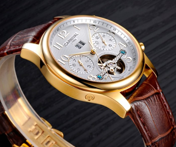 Чоловічий наручний годинник — незвичайні стильні, Годинник механічний чоловічий на шкіряному ремінці, фото 1