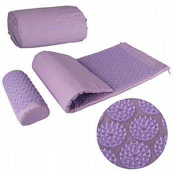 Килимок акупунктурний з валиком SportVida Аплікатор Кузнєцова 130 x 50 см SV-HK0411 Purple/Purple .