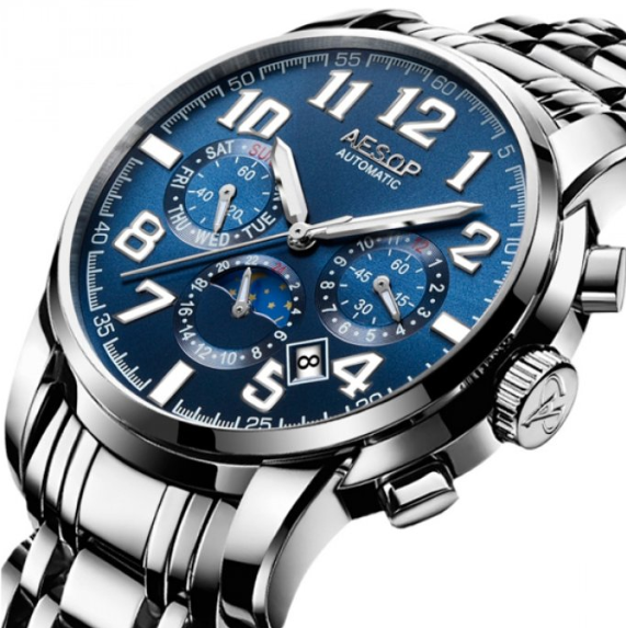 Красивий механічний стрілочний чоловічий годинник з автопідзаводом, Класичний годинник з металевим браслетом., фото 1