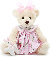 Маленький плюшевый мишка с тканью Милая мягкая плюшевая игрушка 10 дюймов (розовое платье с кроликом)