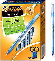 Шариковая ручка BIC средний наконечник (1,0 мм), синий, гибкий круглый корпус для удобства письма 60 шт