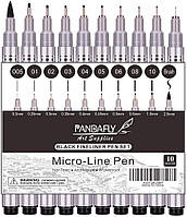 Ручки Micro-Line, Черные ручки Micro-Pen Fineliner 10 размера, Водостойкие архивные чернила