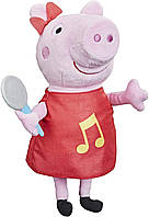 Свинка Пепа Поющая плюшевая кукла Пеппа в блестящем красном платье и банте поет 3 песни, вдохновленные