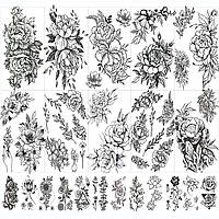 Татуіровки 22 листки великі 3D квіти тимчасові татуювання наклейки для жінок 10 аркушів великий чорний піон