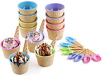 Миски и ложки для мороженого Greenco - чашки для мороженого для украшения дня рождения, набор из 12 шт