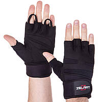 Перчатки для фитнеса и тяжелой атлетики кожаные Zelart SB-161086 S-XXL черный S