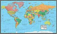 Настенная карта мира 76Х121 см от Smithsonian Journeys - ламинированная