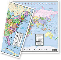 Настольная карта США и мира (ламинированная 33х45 см для учащихся, дома или в классе