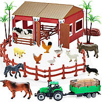 Мини-игрушечный сарай, ферма, игрушки, игровой набор, 66 шт., пластиковые фигурки животных и забор