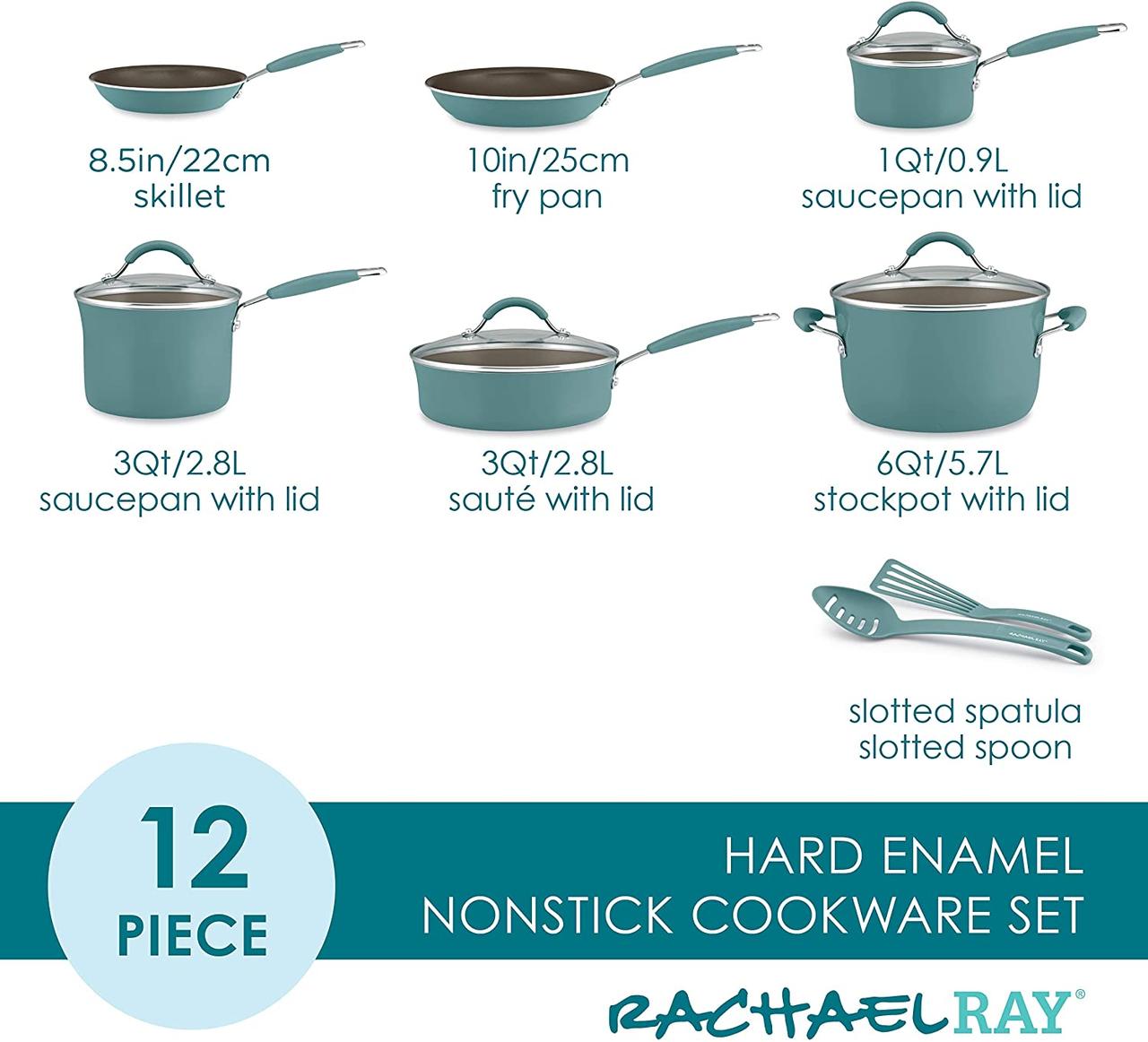 Набор кастрюль и сковородок с антипригарным покрытием, 12 предметов, синяя агава Rachael Ray Cucina - фото 2 - id-p1623377063