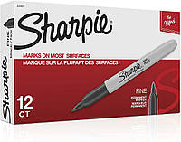 Перманентные маркеры Sharpie,Мелкий наконечник, черные, 12 шт