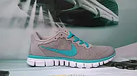 Женские кроссовки Nike Найк Free Run 3.0 серые с бирюзой. Код товара ОД - 2169 36
