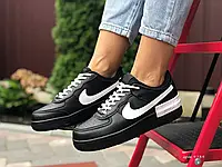 Женские кроссовки Nike Найк Air Force 1 Shadow, кожа, черные с белым. 36
