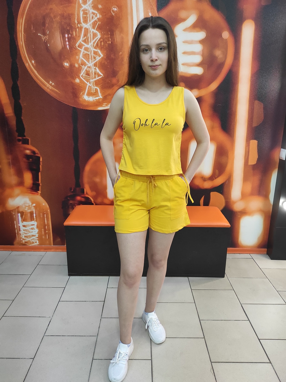 Жіночий літній костюм шорти майка жовтий