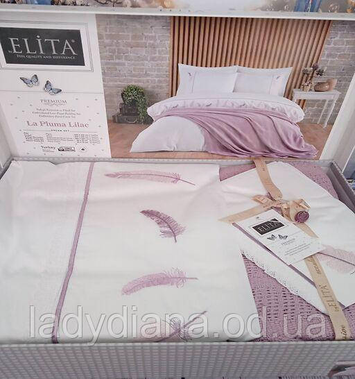 Літня Постільна Білизна з В'язаним Пледом Євро Розмір Туреччина Elita "Lilac" Сиреневый