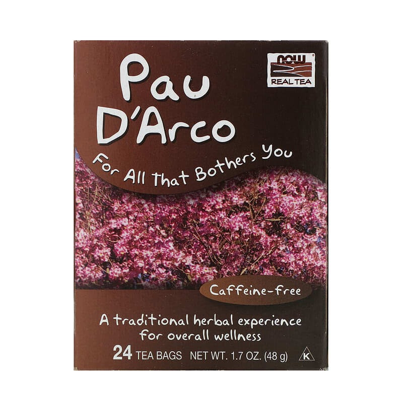 Чай із кори мурашиного дерева NOW Foods, Real Tea "Pau D'Arco" без кофеїну, 24 пакетики (48 г)
