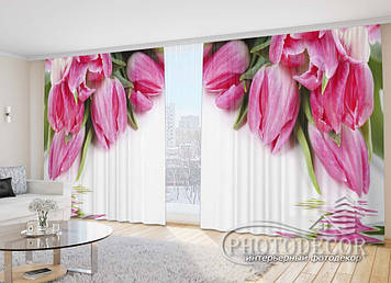 Фото Штори "Рожеві тюльпани над водою" 2,7м*5,0м (2 полотна по 2,5м), тасьма