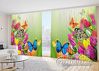 Фото Шторы "Тюльпаны и бабочки" 2,7м*4,0м (2 полотна по 2,0м), тесьма