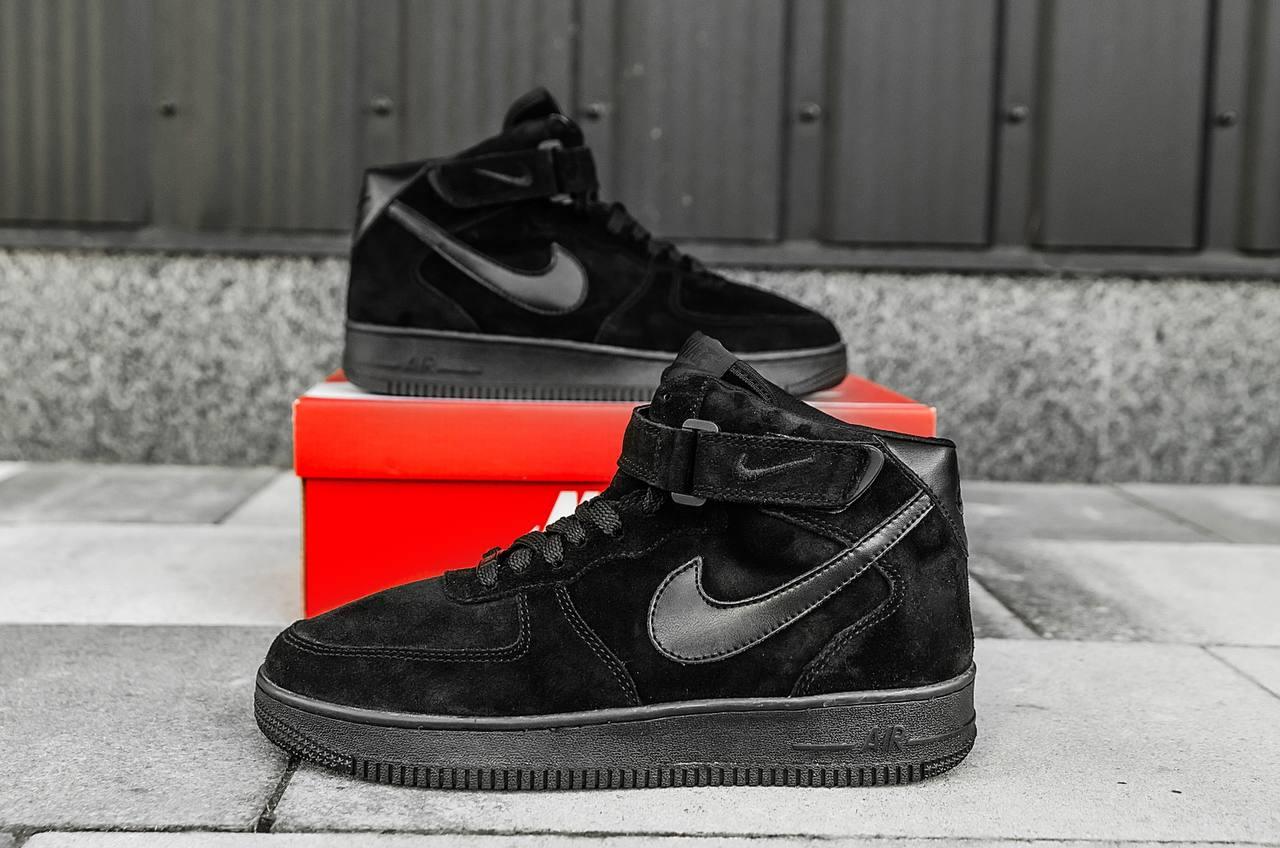 Кроссовки мужские черные зимние Nike Air Force 1 High (05040)