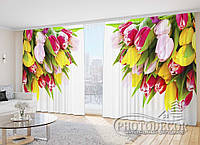 Фото Штори "Букети різнокольорових тюльпанів" 2,7м*5,0м (2 полотна по 2,5м), тасьма