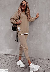 Літній модний костюм трикотаж прогулянка зелений бежевий чорний