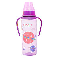 Бутылочка для кормления с ручками и силиконовой соской 3+ фиолетовая Lindo 250 мл (4826721501390)