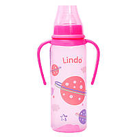 Бутылочка для кормления с ручками и силиконовой соской 3+ розовая Lindo 250 мл (4826721401393)