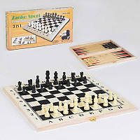 УЦЕНКА! Шахматы деревянные С 36817 (54) 3 в 1, деревянная доска, деревянные шахматы, в коробке