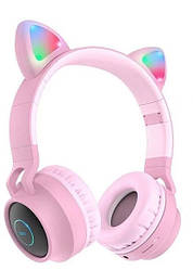 Навушники Hoco W27 Cat Ear Bluetooth з котячими вушками і LED підсвічуванням Рожевий