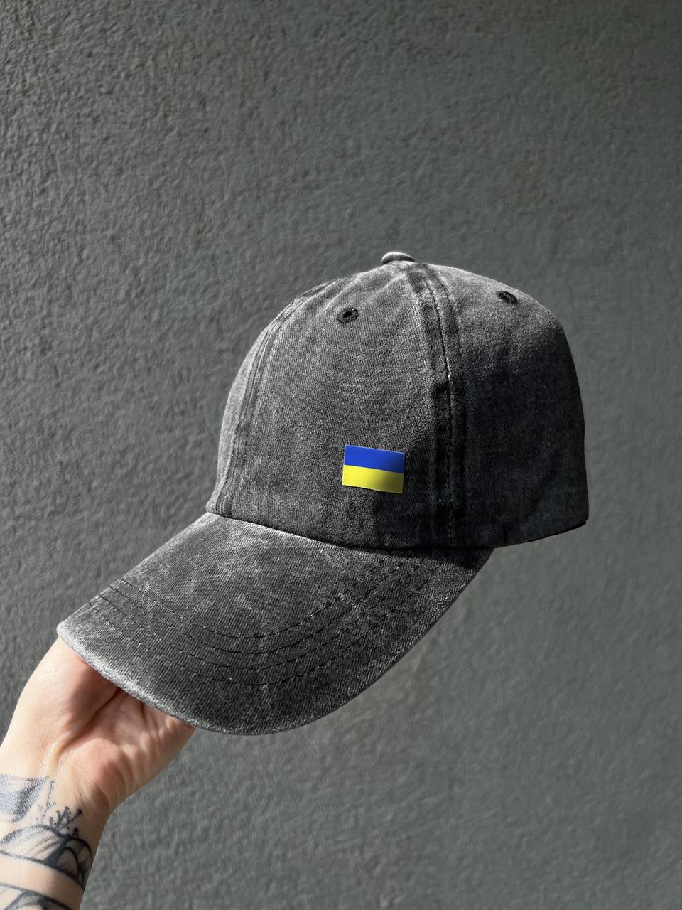 Кепка джинсовая серая UA, мужская джинсовая кепка с флагом Украины